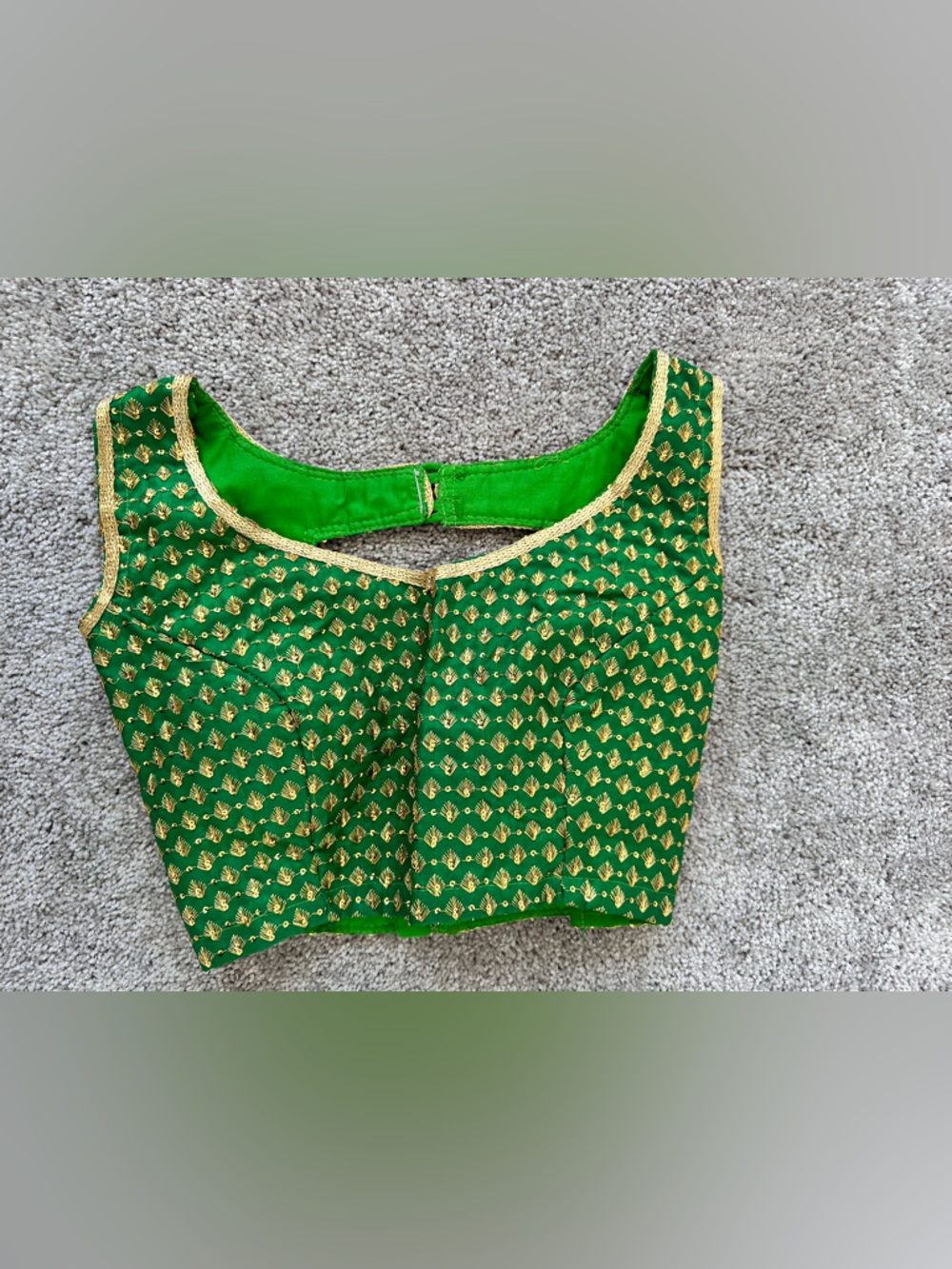 Green Embroidered Blouse with Gold Detailing